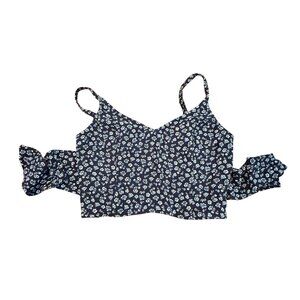 Hollister Floral Print Smocked Crop Top Womens Size S Blue & White Sleeveless